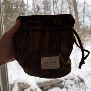 Sezane Olive Green Holiday Pouch with Drawstring Tie